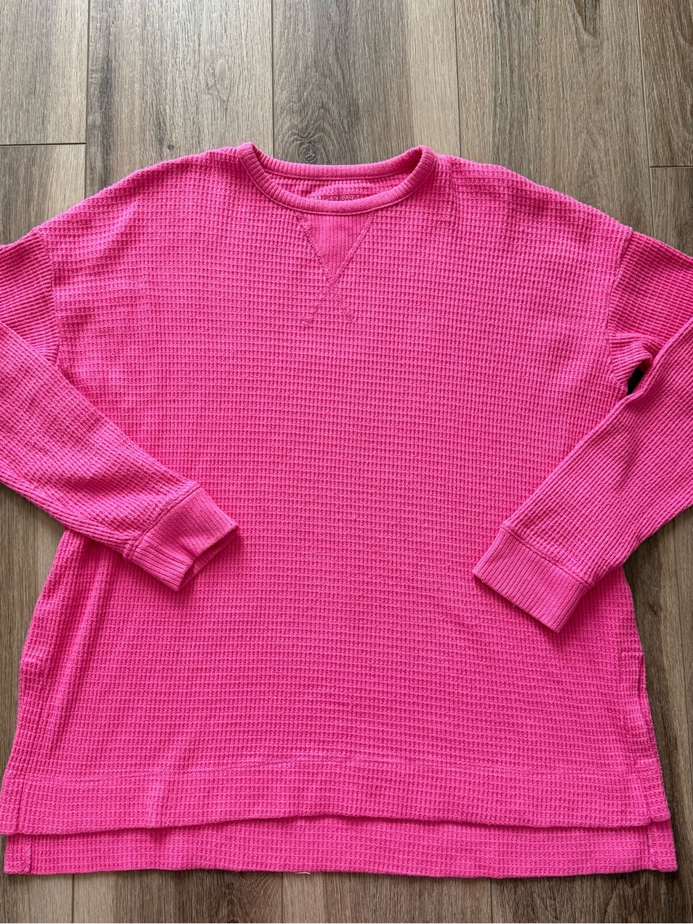 American Eagle Hot pink women's Pink Waffle Knit Crewneck Sweater